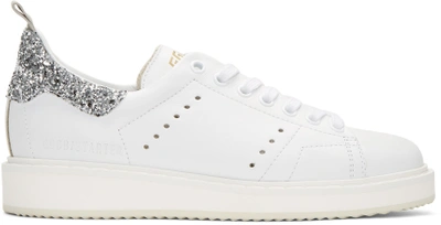 Golden Goose Starter Glitter-trimmed Leather Trainers In White