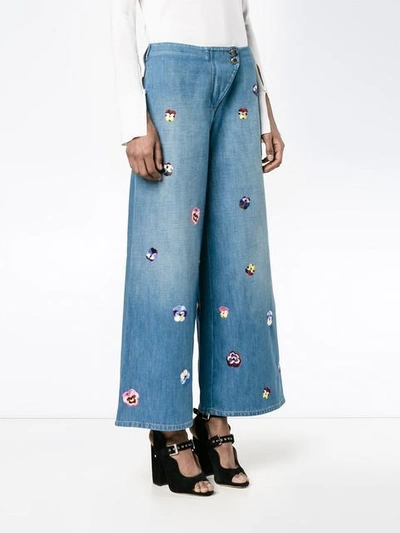 Shop Christopher Kane Pansy Embroidered Culottes - Blue