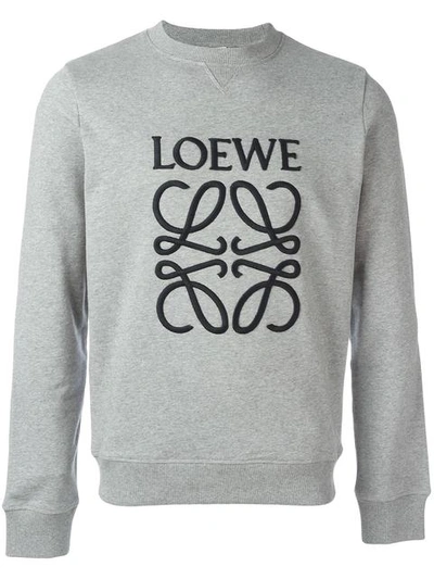 Shop Loewe Logo Embroidered Sweatshirt In Grey