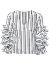 Caroline Constas Athena Ruffled Striped Stretch Cotton-blend Top