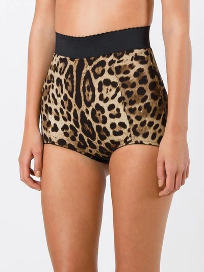 Dolce & Gabbana Brown Printed Stretch Silk Shorts In Brown