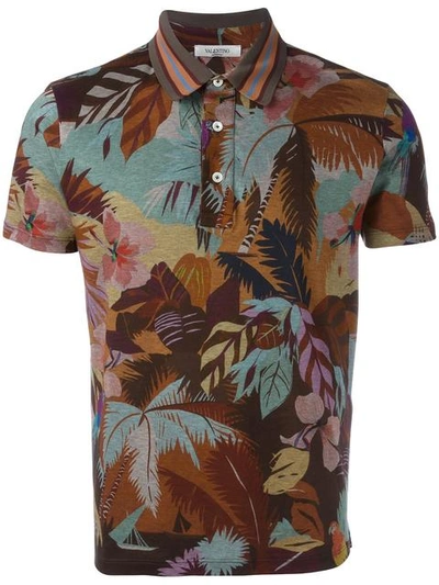 Valentino Tropical Print Cotton Polo Shirt In Multi