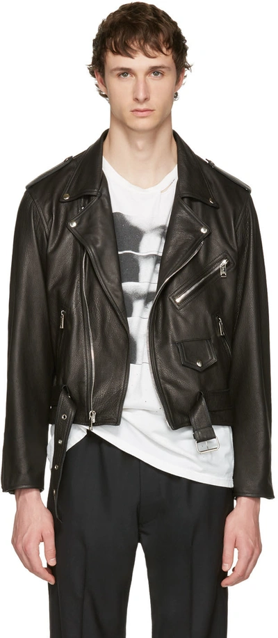 Shop Enfants Riches Deprimes Black Leather Checkerboard Jacket