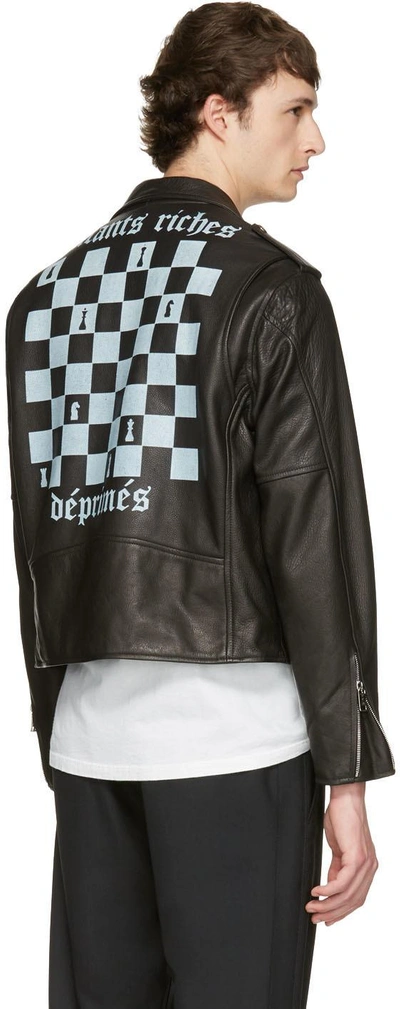 Shop Enfants Riches Deprimes Black Leather Checkerboard Jacket