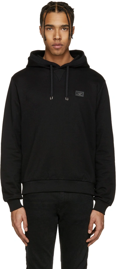 Shop Dolce & Gabbana Black Logo Plaque Hoodie