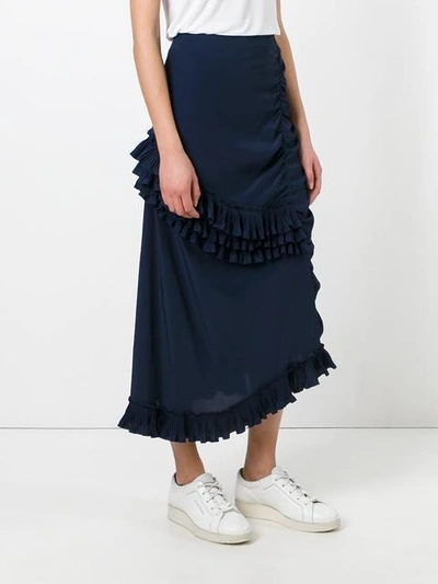 Shop Marni Ruffled Gathered Skirt In Blue