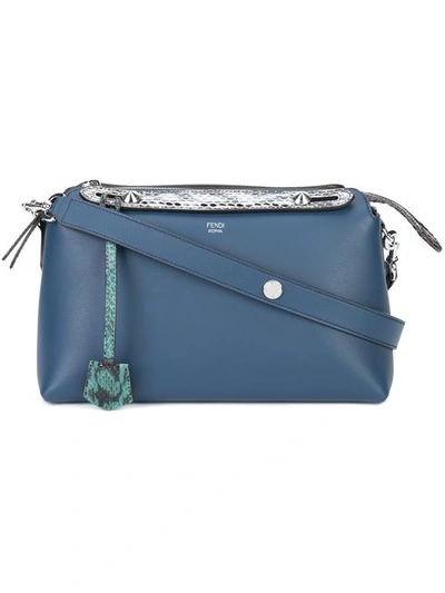 Fendi 'medium By The Way' Calfskin Leather Shoulder Bag With Genuine Snakeskin Trim In Blue