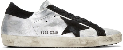 Golden Goose Super Star Metallic Leather Trainers In Silver
