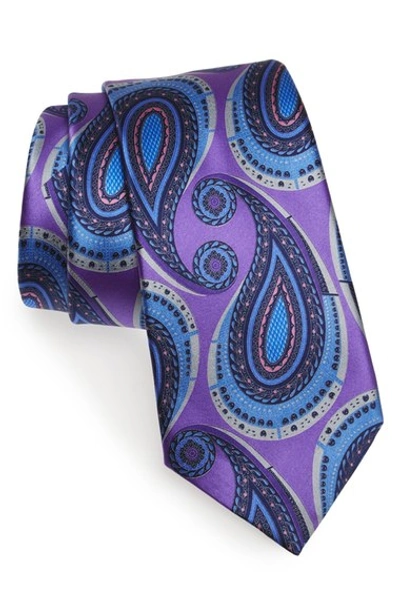 Ermenegildo Zegna Metallic Paisley Silk Tie, Purple