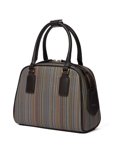Paul Smith Striped Top Handle Satchel In Brown