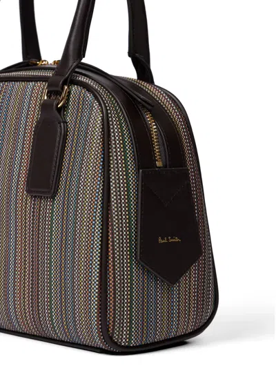 Paul Smith Striped Top Handle Satchel In Brown