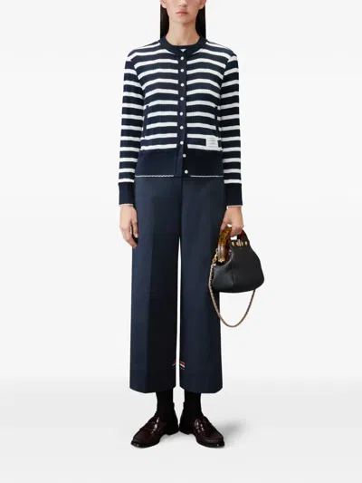 Thom Browne Flat-front Cropped Trousers In Blue