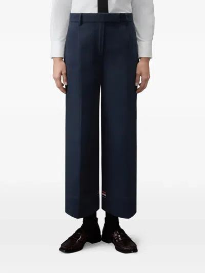 Thom Browne Flat-front Cropped Trousers In Blue