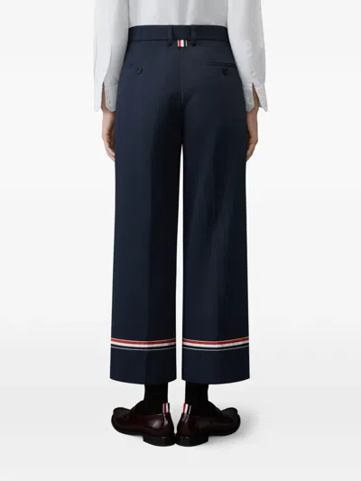 Thom Browne Flat-front Cropped Trousers In Blue