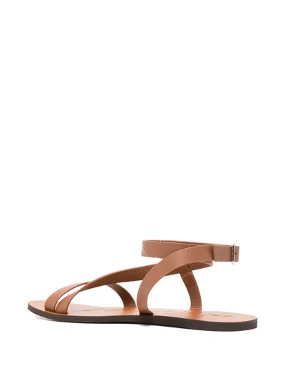Manebi Leather Gladiator Sandals Ankle Strap Flat In Gold