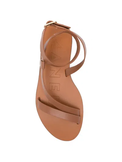 Manebi Leather Gladiator Sandals Ankle Strap Flat In Gold