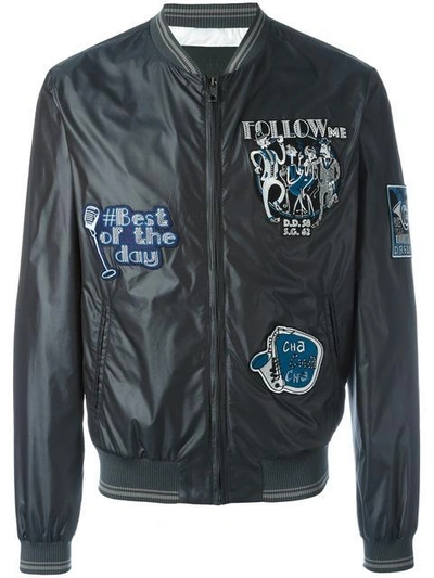 Shop Dolce & Gabbana Musical Patch Bomber Jacket In Grey
