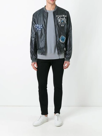 Shop Dolce & Gabbana Musical Patch Bomber Jacket In Grey