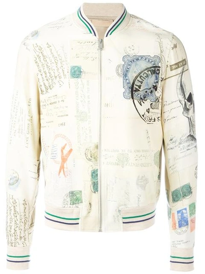 Alexander Mcqueen Ivory 'letters From India' Bomber Jacket In White