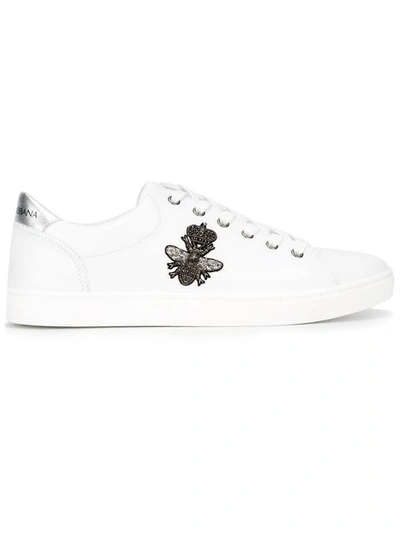 Dolce & Gabbana Crown And Bee-embroidered Low-top Leather Trainers In White