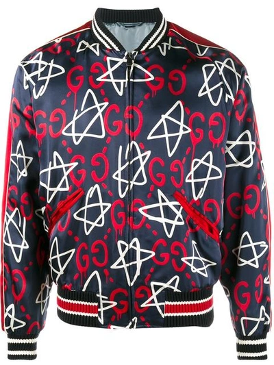 Gucci Ghost Star Silk Bomber Jacket In Blue | ModeSens