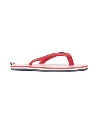 Shop Thom Browne Striped Tab Flip Flops In Red