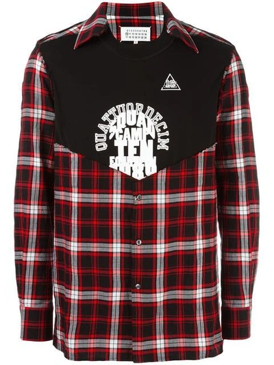 Maison Margiela Check Plaid Jersey Panel Herringbone Shirt In Red Multi