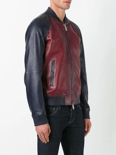Shop Dsquared2 Contrasted Leather Bomber Jacket In Red