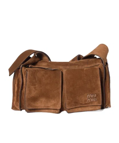 Miu Miu Suede Utilitaire Crossbody Bag Adjustable Strap In Brown