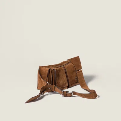 Miu Miu Suede Utilitaire Crossbody Bag Adjustable Strap In Brown