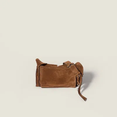 Miu Miu Suede Utilitaire Crossbody Bag Adjustable Strap In Brown