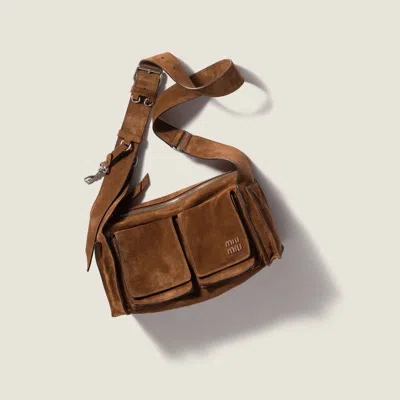 Miu Miu Suede Utilitaire Crossbody Bag Adjustable Strap In Brown
