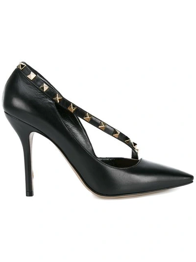 Valentino Garavani Rockstud D'orsay Leather Point Toe Pumps In Black