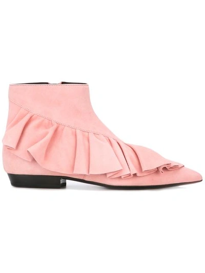Jw Anderson Woman Ruffled Suede Ankle Boots Bubblegum
