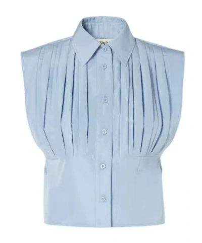 Fendi Top Light Blue Faille Top In Blue