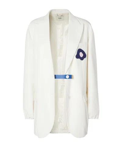 Fendi White Canvas Jacket In Neutral