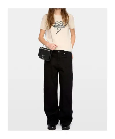 Zadig & Voltaire Idal Aero Heart Crystal Embellished Short Sleeve Cashmere Graphic Sweater In White