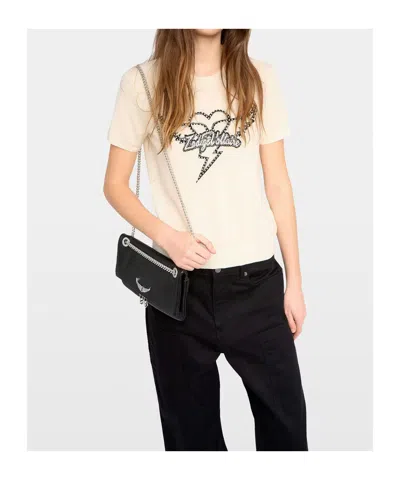 Zadig & Voltaire Idal Aero Heart Crystal Embellished Short Sleeve Cashmere Graphic Sweater In White