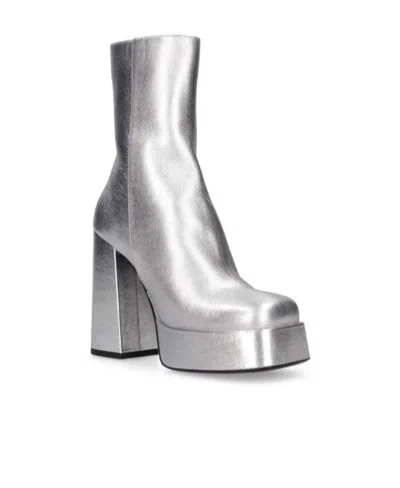 Versace Zipper High-heeled Boots In Silver