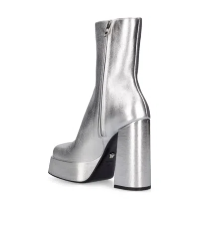 Versace Zipper High-heeled Boots In Silver