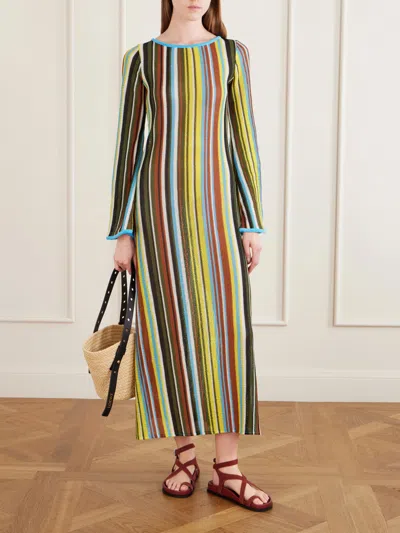 Staud Lorena Open-back Striped Knitted Maxi Dress In Multi