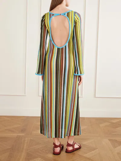 Staud Lorena Open-back Striped Knitted Maxi Dress In Multi
