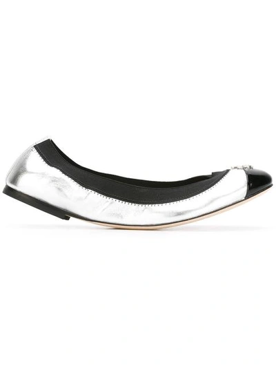 Tory Burch Jolie Metallic Leather Ballet Flats In Silver/black