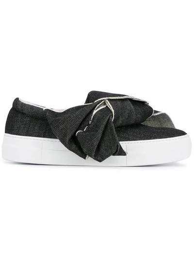 Joshua Sanders Denim Bow Leather And Cotton Sneakers In Black