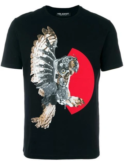 Neil Barrett Owl Printed Cotton Jersey T-shirt In Black - Red