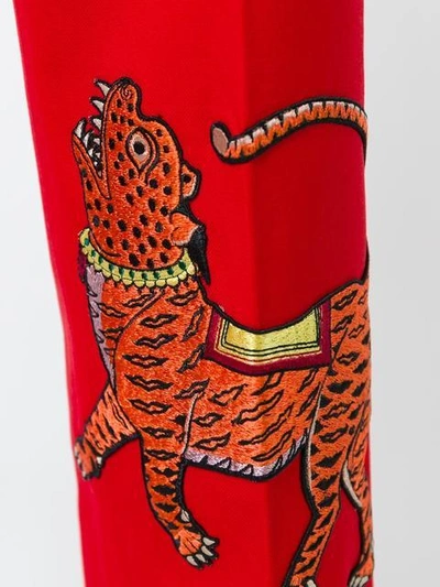 Shop Gucci Embroidered Tiger Trousers In Red