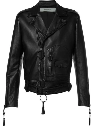 Off-white Black Leather Brushed Biker Jacket