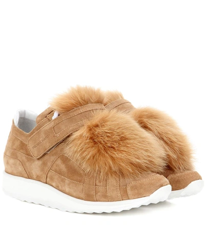 Pierre Hardy Fox Runner Fur-trimmed Suede Trainers In Camel