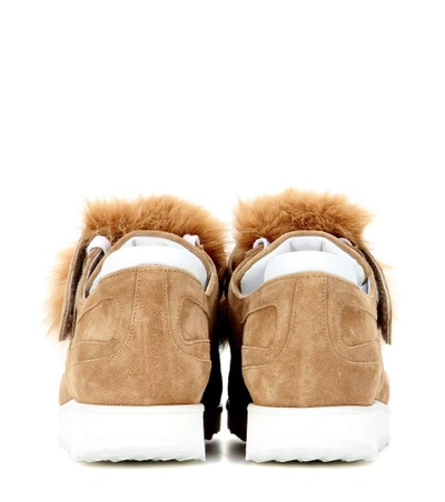 Shop Pierre Hardy Fox Runner Fur-trimmed Suede Sneakers In Camel