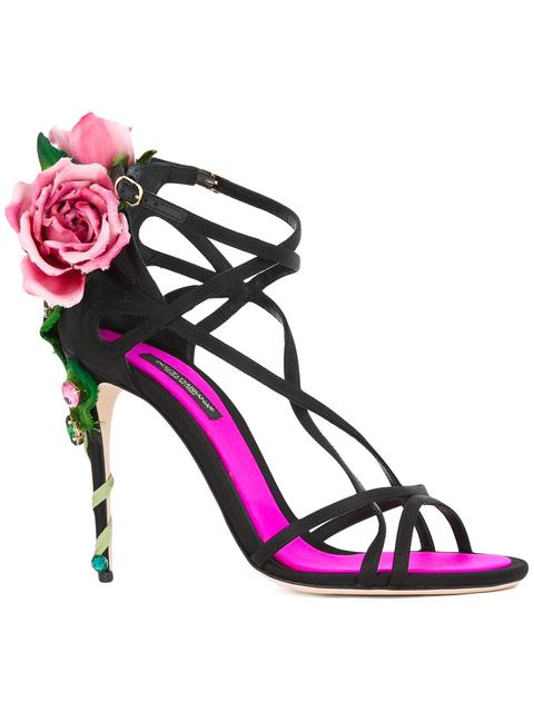 Dolce & Gabbana 105mm Keira Rose Satin Sandals, Black/pink | ModeSens